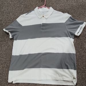 Gap Gray and White Striped Polo Shirt